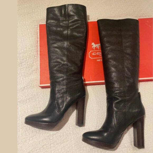 COACH Ambar Vintage Leather Tall Black Boots Like-New Condition | Size 6.5 - Picture 3 of 16